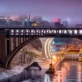 Fog in Minneapolis, downtown cityscape.