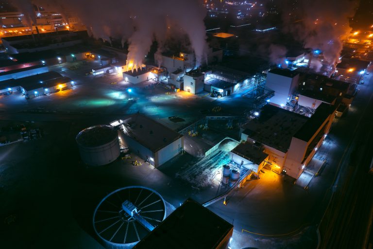 P&G Charmin Paper Plant at Night, Green Bay 4 Aerial nighttime view of Procter & Gamble's Charmin toilet paper manufacturing facility in Green Bay, Wisconsin.