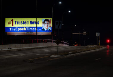 An Epoch Times billboard on Central Avenue in Northeast Minneapolis.