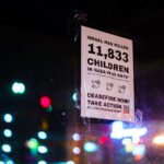 A "Ceasefire Now! flyer on a storefront in Uptown Minneapolis in January 2024.