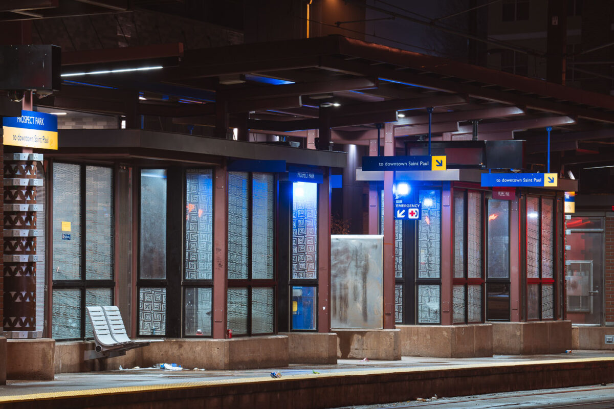 The Prospect Park light rail train station in Minneapolis.