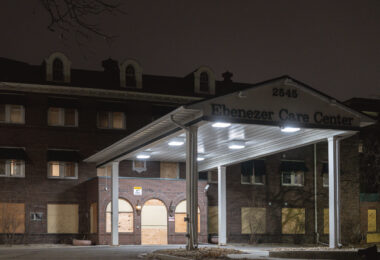 The boarded up Ebenezer Care Center in South Minneapolis.