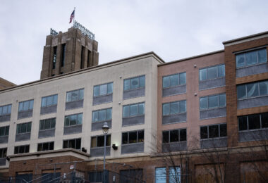 Interior painting happening inside the former Sheraton Hotel in Midtown Minneapolis.