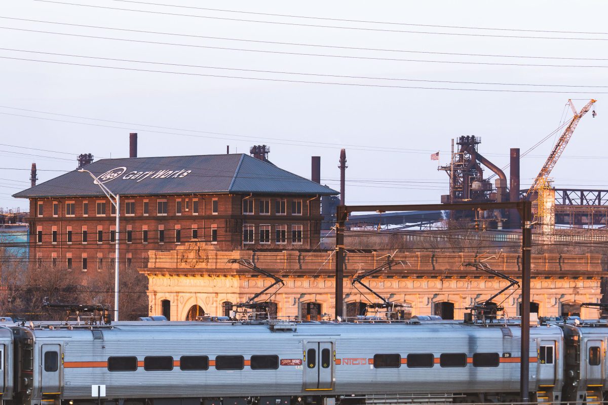 South Shore Line Passes Gary Works Steel Mill, Indiana