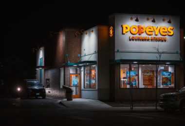 Popeyes Chicken drive thru on Chicago Avenue in South Minneapolis. The new building replaces the former that was burned during protests following the murder of George Floyd in May 2020.