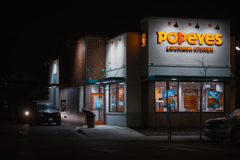 Rebuilt Popeye's on Chicago Ave 3 Popeyes Chicken drive thru on Chicago Avenue in South Minneapolis. The new building replaces the former that was burned during protests following the murder of George Floyd in May 2020.