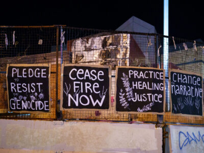 Ceasefire & Protest Signs at Former Minneapolis 3rd Precinct