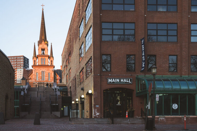 Our Lady of Lourdes Catholic Church 1 Our Lady of Lourdes Catholic Church as seen from Main Street in Minneapolis. March 2024.