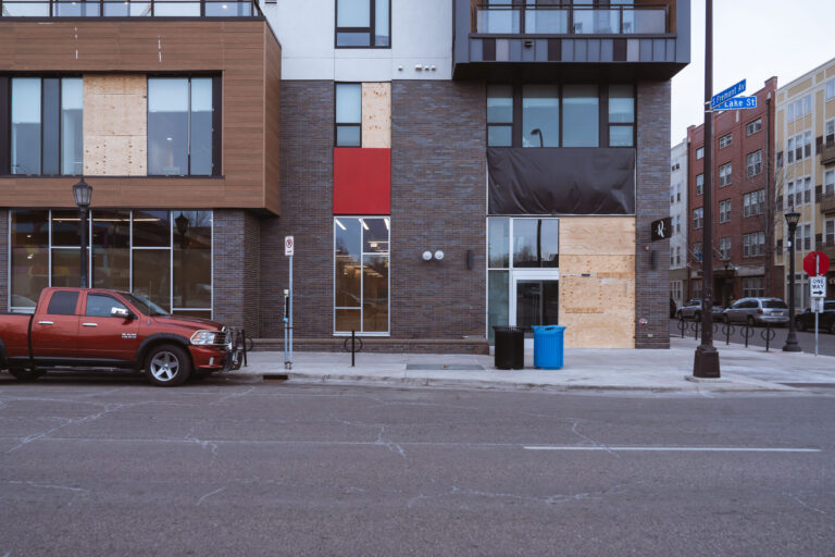 Former Target Store in Uptown 1 Boarded-up storefront at Fremont Ave and Lake St in Minneapolis.