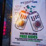 A sign advertising free rides from Metro Transit on St. Patricks Day in Minneapolis.