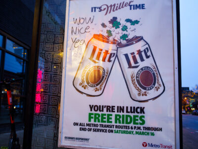 Miller Lite Free Rides Sign, St. Patrick's Day, Minneapolis