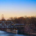 The Northstar Line makes it's way over the Mississippi River near downtown Minneapolis. March 2024.