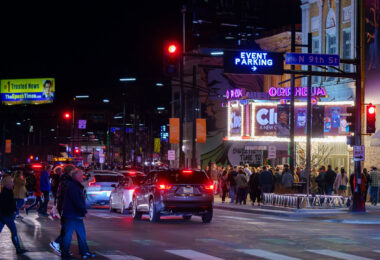 Hennepin Avenue theater district in downtown Minneapolis. March 2024.