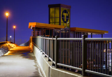 The new Bassett Creek Valley Station connection to Van White Memorial Boulevard looking nice as it nears completion. Only a few more years before you'll be able to catch a train here... (Minneapolis, March 2024)