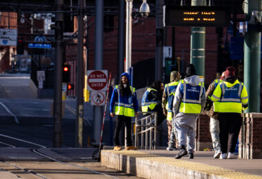 Transit Service Intervention Project outreach workers at a train station in Downtown Minneapolis.