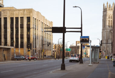Century Plaza building on S 12th St. It's currently being renovated for use as a new Minneapolis police 1st precinct police station.