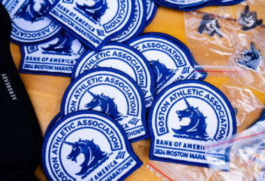 2024 Boston Marathon Patches for sale at the Marathon Expo in 2024.