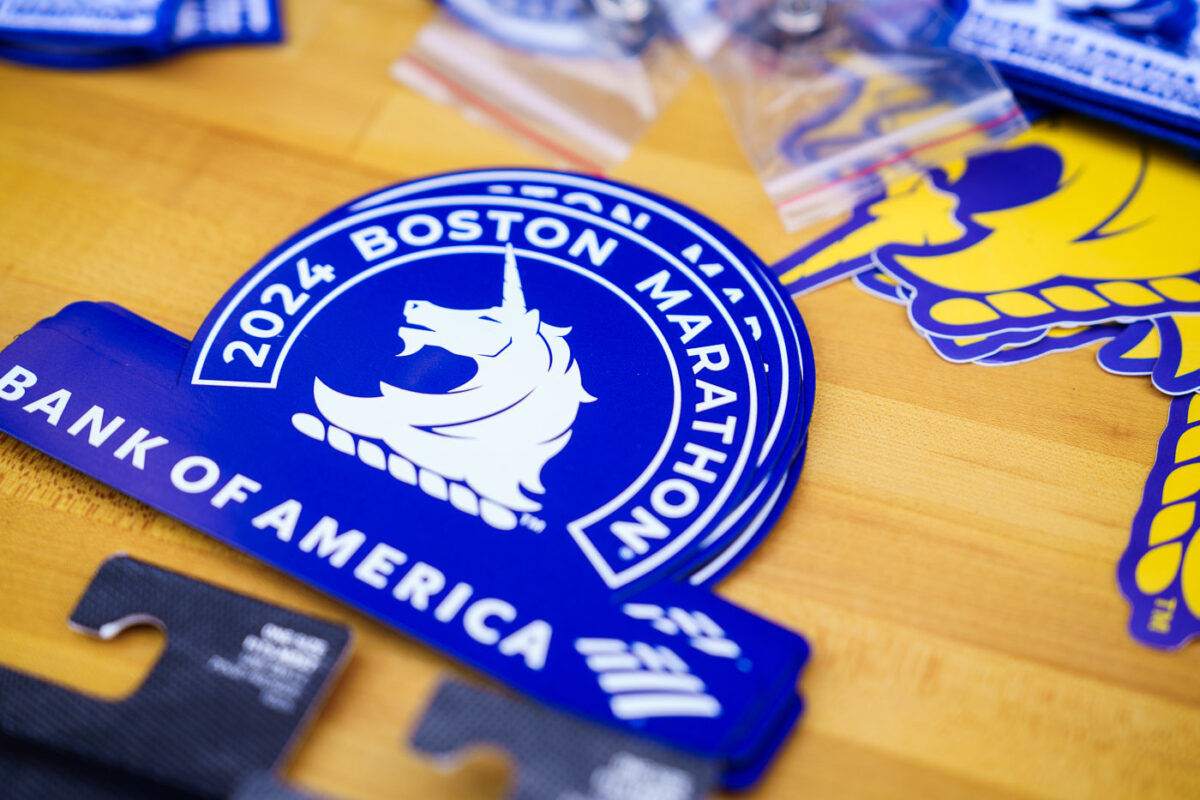 2024 Boston Marathon stickers for sale at the Expo.