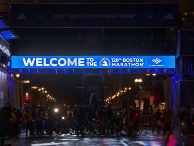 Boston Marathon start line bike ride, Boston
