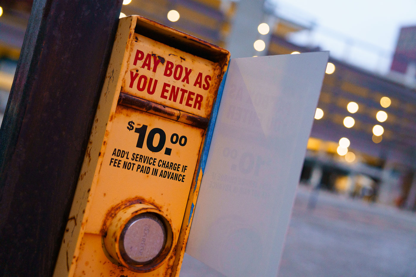 Box that reads Pay Box As You Enter