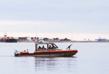 US Coast Guard boat with mounted weapon 2 days before the 2024 Boston Marathon.