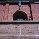 Harvard Hall at Harvard University. "Here stood the second collegiate building"