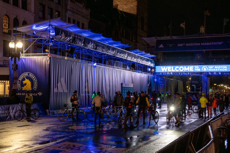 Boston Marathon Midnight Ride Finish Line 1 Tonight I learned there’s an unsanctioned “Midnight Marathon” bike ride each year the night before the Boston Marathon. Thousands of bikers ride the mostly empty streets and today was the 16th year.