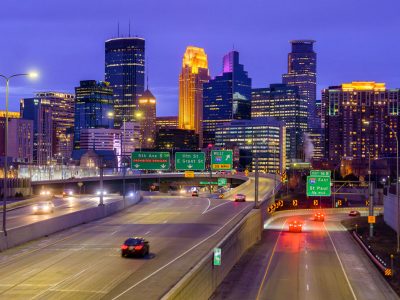 Downtown Minneapolis Skyline from I-35W Bridge, April 2024