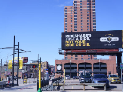 Ride Sure billboard in downtown Minneapolis