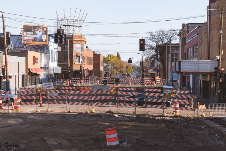 Hennepin Avenue Construction 2 Hennepin Avenue ripped up in Uptown Minneapolis. The road is being re-done with added bike and transit lanes.