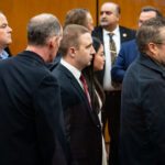 Accused murderer and Minnesota State Trooper Ryan Londregan arrived to court this morning to a thunderous applause from hundreds who seemed to have arrived in private buses/vans lining the street. He's accused of killing Ricky Cobb II during a Minneapolis traffic stop last July.
