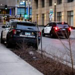 Minneapolis Police squad car on the sidewalk in Downtown Minneapolis.