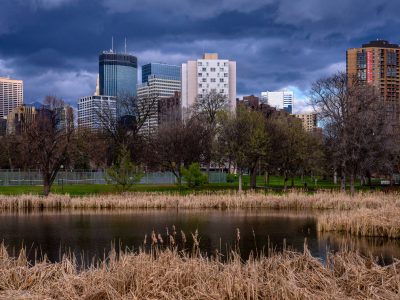 Minneapolis Skyline from Loring Park, Early Spring Storm Clouds