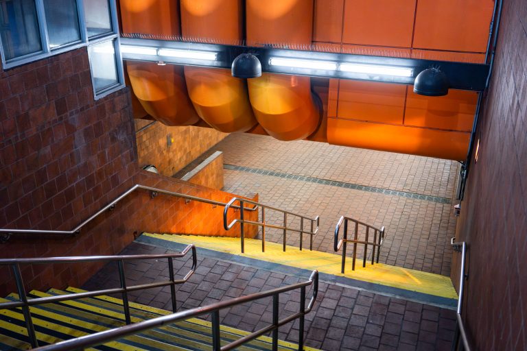 Tufts Medical Center station entrance, Boston 3 Tufts Medical Center station entrance stairway on the MBTA Orange Line in Boston.