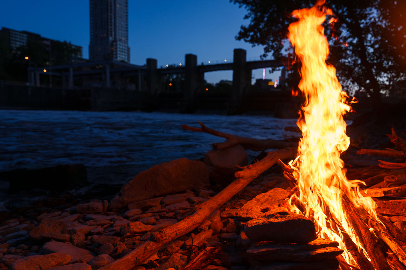 Bonfire by the Mississippi River