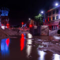 Flooded road construction on Hennepin Avenue in Uptown Minneapolis.
