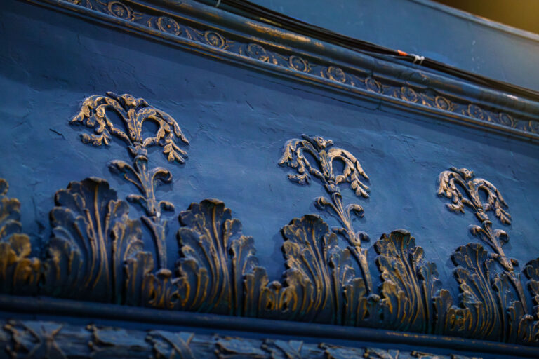 Inside Music Box Theatre 4 Ornate blue wall detail inside Music Box Theatre in Minneapolis.