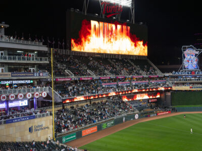 Jhoan Duran at Target Field, player intro on video board