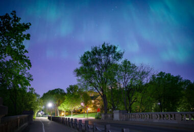 The northern lights appear above Minneapolis on May 10, 2024