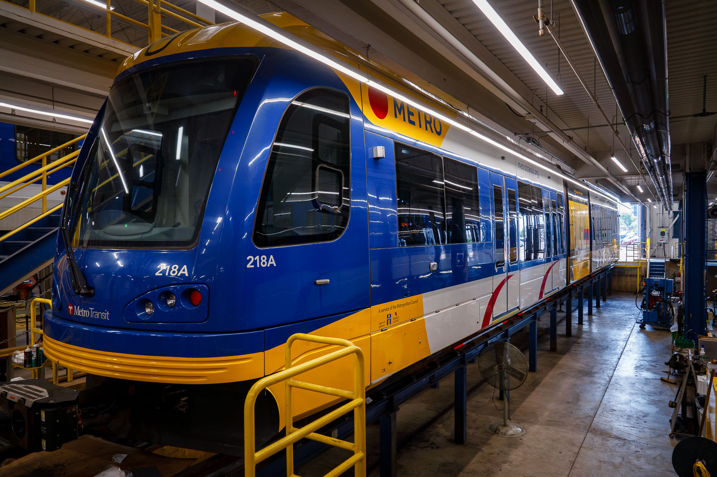 Metro Transit light rail train at the support facility