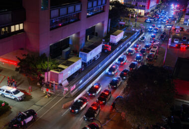 Outside the Hennepin County Medical Center tonight in downtown Minneapolis as Minneapolis police officer Jamal Mitchell, killed in today's mass shooting, is escorted by hundreds of officers to the medical examiner's office in Minnetonka.
