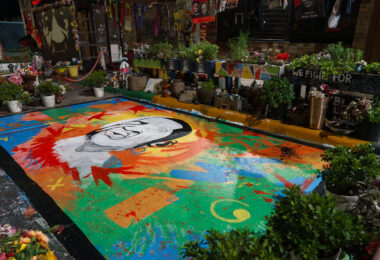 New artwork at the location George Floyd was killed by Derek Chauvin and 3 other Minneapolis Police officers. As seen on the 4th anniversary of his death.
