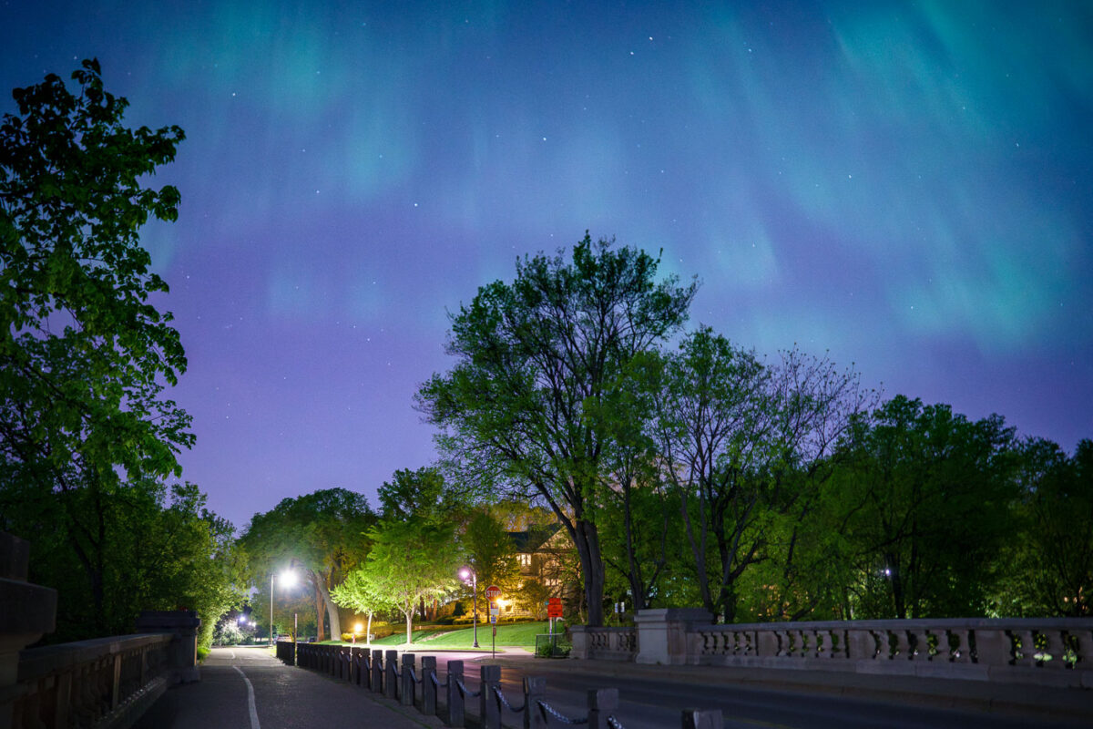 The northern lights appear above Minneapolis on May 10, 2024
