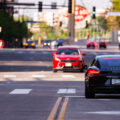 A Porsche Cayman on Hennepin Avenue in Downtown Minneapolis in May 2024.