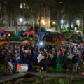 The anti-war protest encampment at the University of Minnesota in Minneapolis on May 1st, 2024. At the same time, some protesters were continuing to talk with school officials regarding their demands. Shortly after 10pm the school sent out a message that an initial agreement had been reached. Tents were removed on May 2nd.

This is the second encampment at the university following the police clearing and arresting 9 protesters last week. Among the protesters demands are that the school “divest from all companies complicit in war crimes and human rights violations.