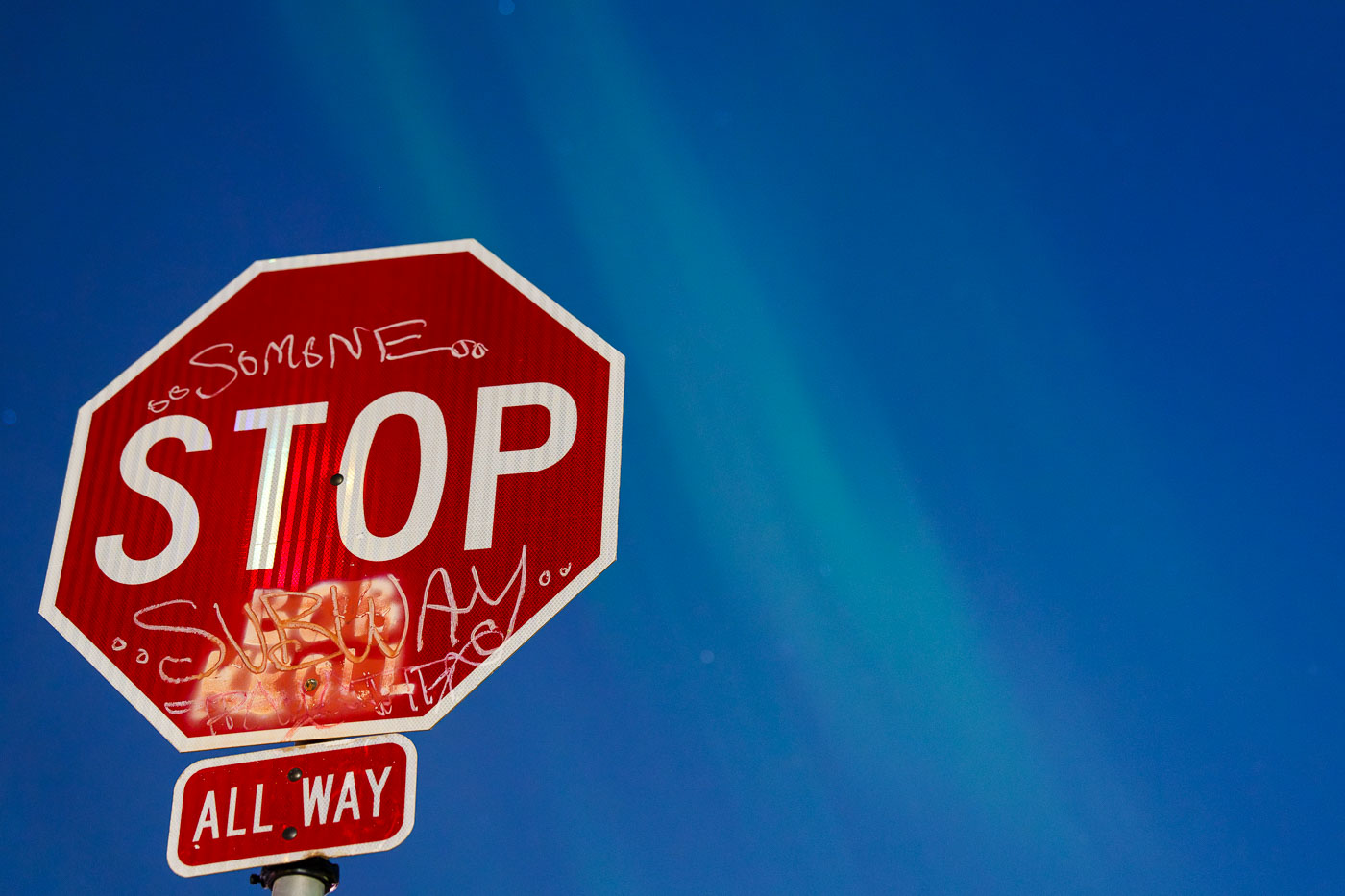 Stop sign with the northern lights
