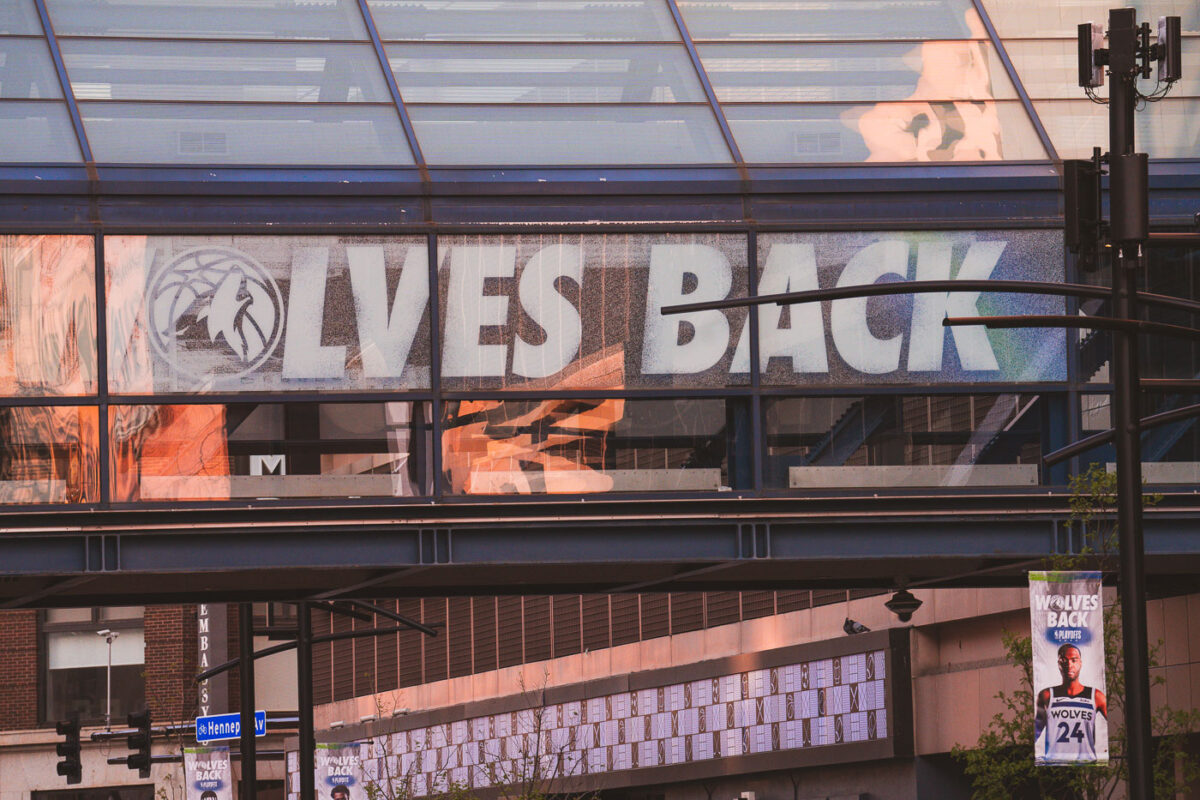 Wolves Back on a skyway in Downtown Minneapolis as the Minnesota Timberwolves continue a playoff run.