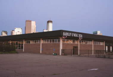 A sign reading "Barkley O'Neal 2024" seen in North Minneapolis during the NBA Finals. The Minnesota Timberwolves made the Western Conference Finals this year for the first time bringing the two sportscasters to town.