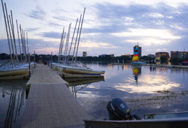 Boats on Bde Maka Ska in Minneapolis in June 2024.