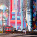 A Eduardo Kobra mural of Bob Dylan in downtown Minneapolis